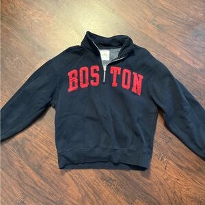 Lazy Sunday Navy Zip-Up with Red Lettering